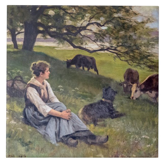 Edouard Debat-Ponsan The Cowherd Square Tile (Front)