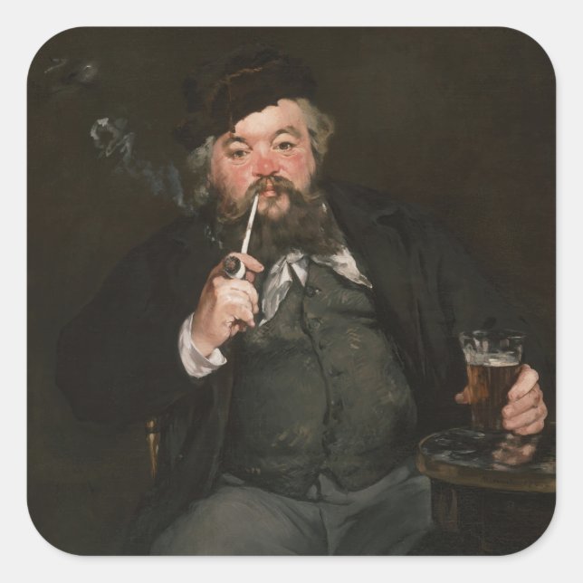 Edouard Manet - A Good Glass of Beer / Le bon bock Square Sticker (Front)