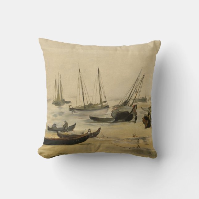 Edouard Manet | Beach, Low Tide Throw Pillow (Front)