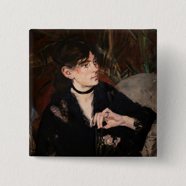 Edouard Manet - Berthe Morisot with a Fan 1874 2 Inch Square Button (Front)