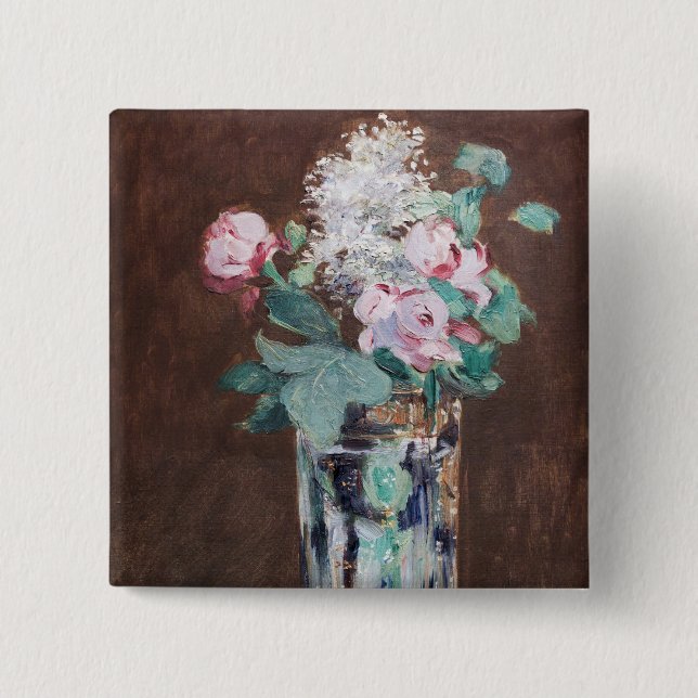 Edouard Manet - Flowers in a Crystal Vase 2 Inch Square Button (Front)