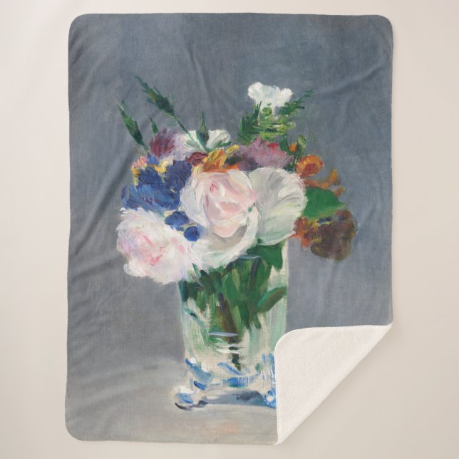Edouard Manet - Flowers in a Crystal Vase Sherpa Blanket (Front)