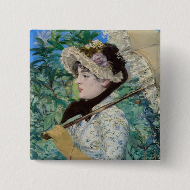Edouard Manet - Jeanne / Spring 2 Inch Square Button (Front)