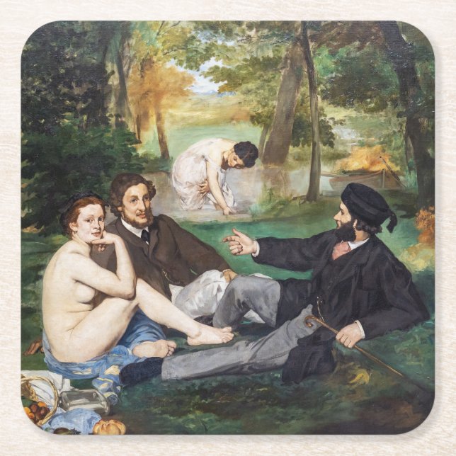Edouard Manet - Luncheon on the Grass Square Paper Coaster (Front)