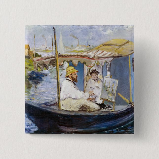 Edouard Manet - Monet in his Studio Boat 2 Inch Square Button (Front)
