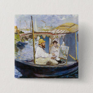 Edouard Manet - Monet in his Studio Boat 2 Inch Square Button