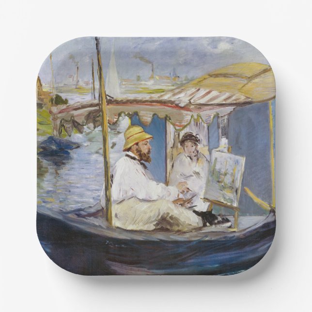 Edouard Manet - Monet in his Studio Boat Paper Plate (Front)
