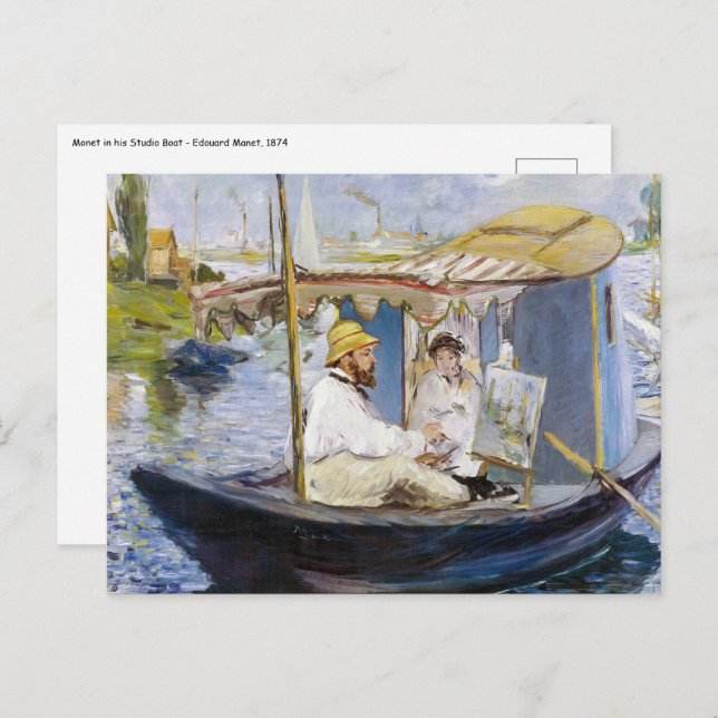 Edouard Manet - Monet in his Studio Boat Postcard (Front/Back)