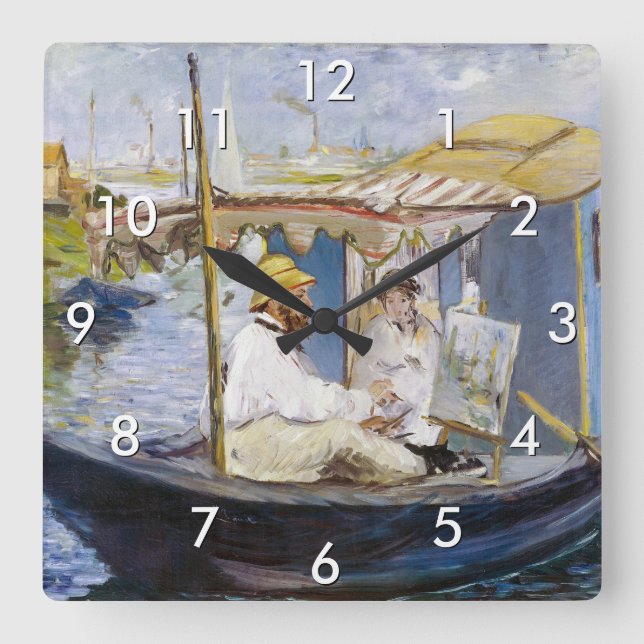 Edouard Manet - Monet in his Studio Boat Square Wall Clock (Front)