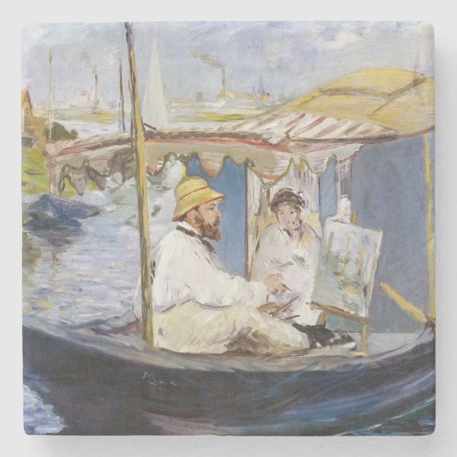 Edouard Manet - Monet in his Studio Boat Stone Coaster (Front)