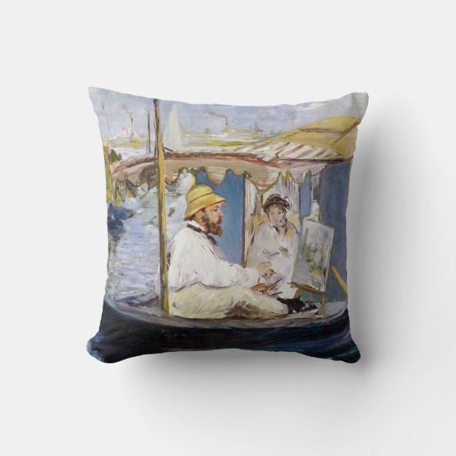 Edouard Manet - Monet in his Studio Boat Throw Pillow (Front)