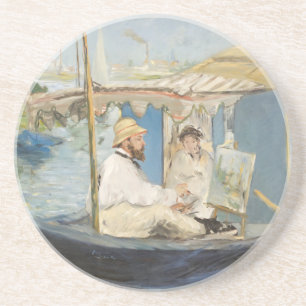 Edouard Manet - Monet Painting on His Studio Boat Coaster