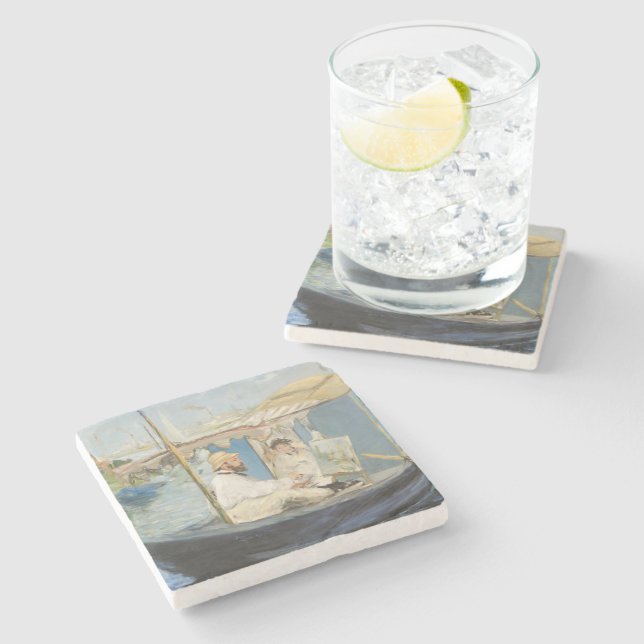 Edouard Manet - Monet Painting on His Studio Boat Stone Coaster (Side)