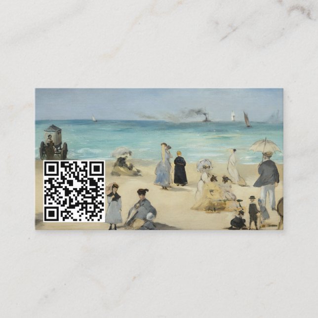 Edouard Manet - On the Beach, Boulogne - QR Code Business Card (Front)