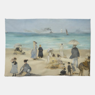 Edouard Manet - On the Beach, Boulogne-sur-Mer Kitchen Towel