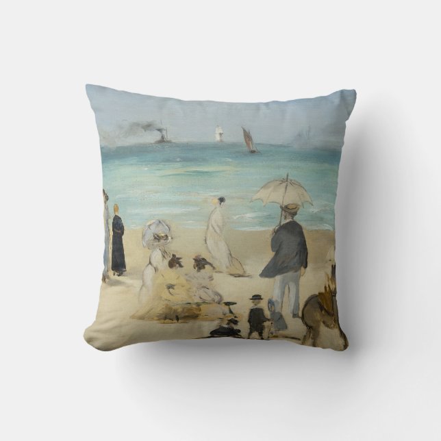 Edouard Manet - On the Beach, Boulogne-sur-Mer Throw Pillow (Front)