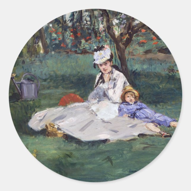 Edouard Manet - The Monet family in their garden Classic Round Sticker (Front)