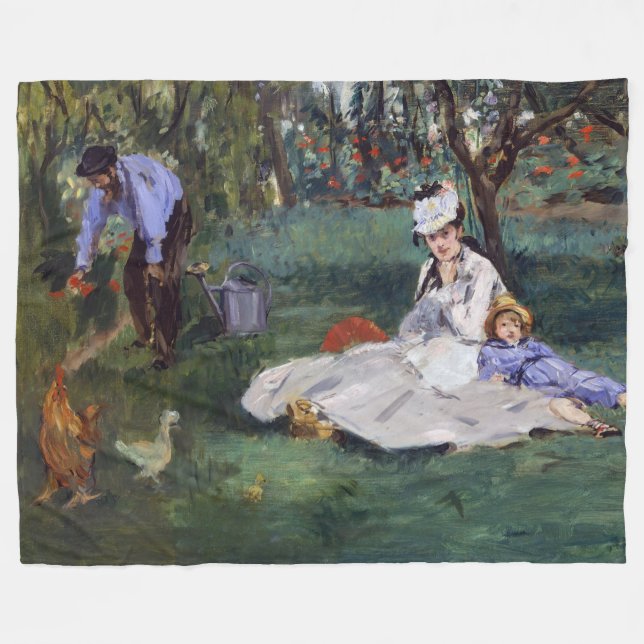 Edouard Manet - The Monet family in their garden Fleece Blanket (Front (Horizontal))