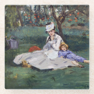 Edouard Manet - The Monet family in their garden Glass Coaster
