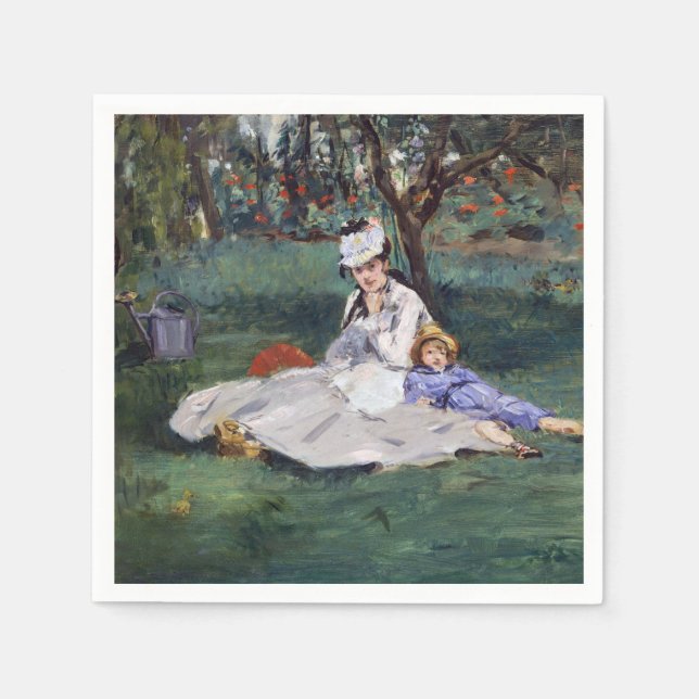 Edouard Manet - The Monet family in their garden Napkin (Front)