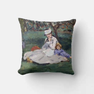 Edouard Manet - The Monet family in their garden Throw Pillow