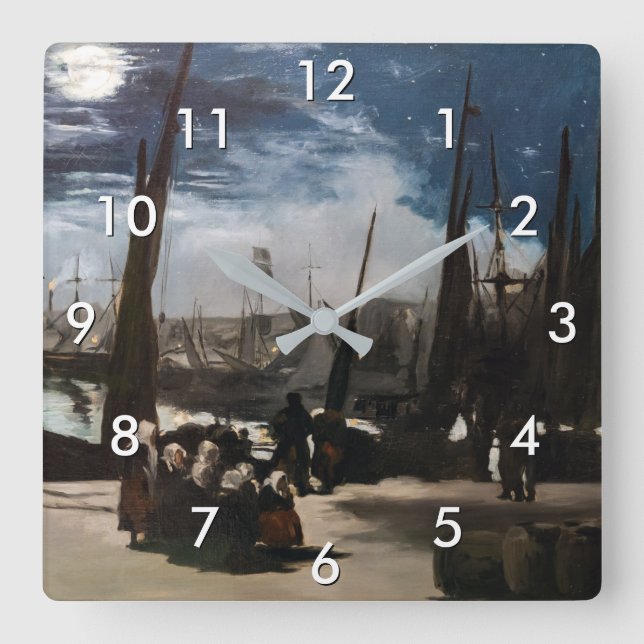 Edouard Manet - The Port of Boulogne by Moonlight Square Wall Clock (Front)