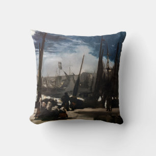 Edouard Manet - The Port of Boulogne by Moonlight Throw Pillow