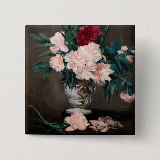 Edouard Manet - Vase of Peonies on Small Pedestal 2 Inch Square Button (Front)