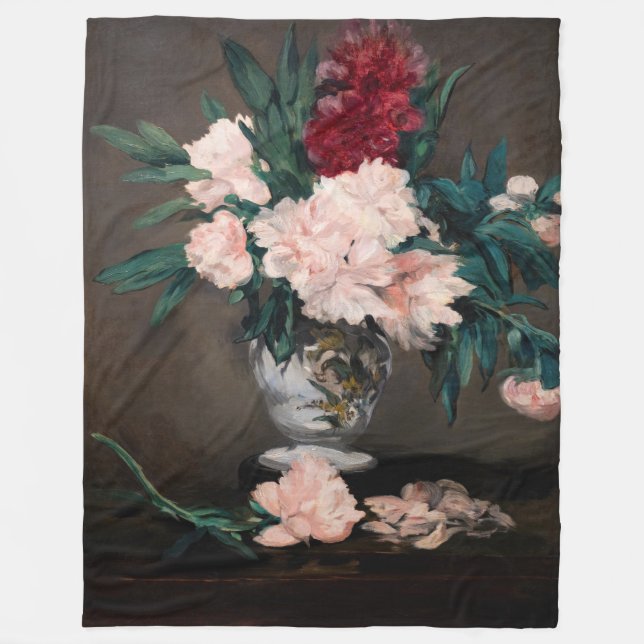 Edouard Manet - Vase of Peonies on  Small Pedestal Fleece Blanket (Front)