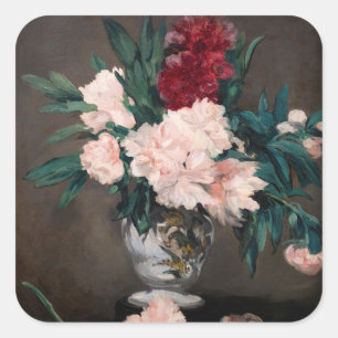 Edouard Manet - Vase of Peonies on  Small Pedestal Square Sticker