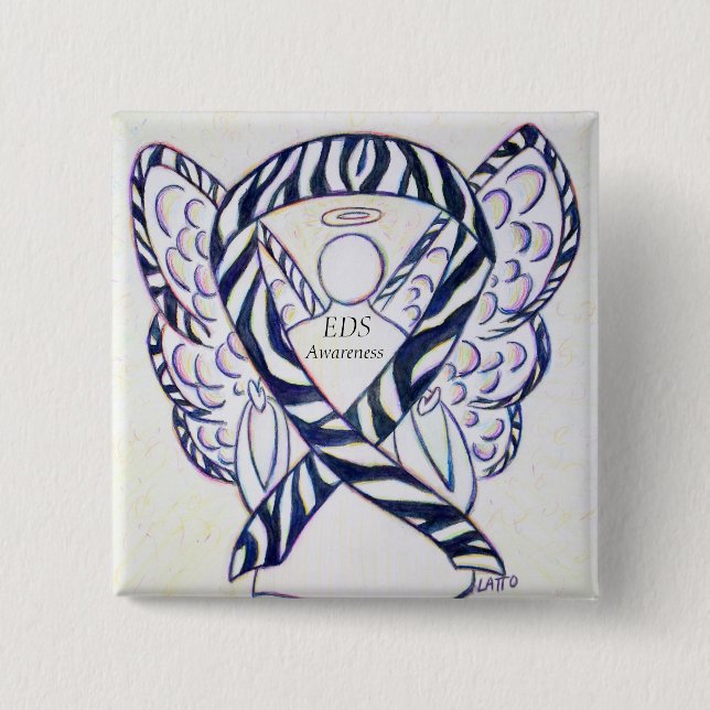 EDS Awareness Angel Zebra Stripe Ribbon Custom Pin (Front)