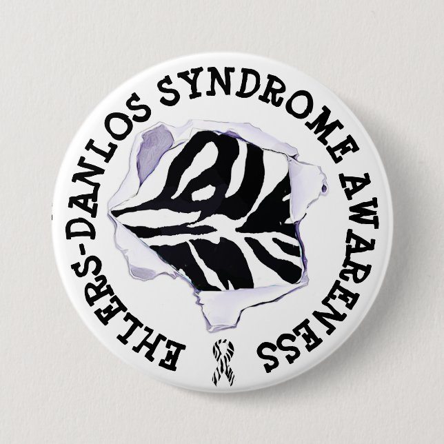 EDS Ehlers-Danlos Syndrome Awareness zebra Button (Front)