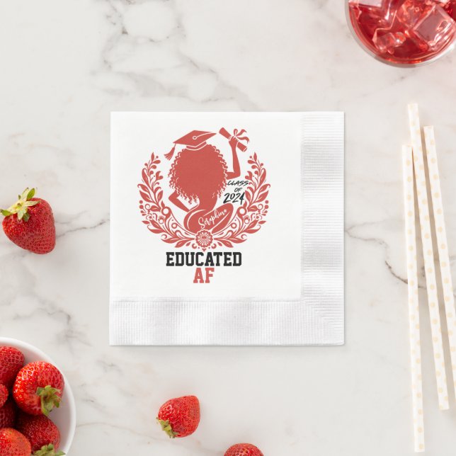 "Educated AF" Twerk Team Red Graduation Party Napkin (Insitu)