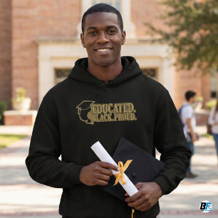 Educated Black Proud Graduation Cap Gold Text Embr Hoodie
