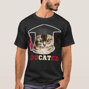 Educated Cat in Graduation Cap Funny Grad Gift T-S T-Shirt