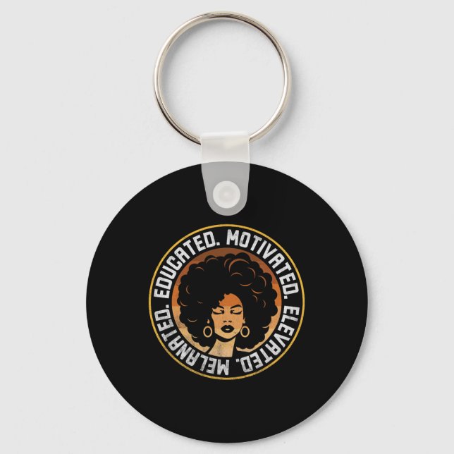 Educated Motivated Elevated Melanated Bhm Afro Bla Keychain (Front)