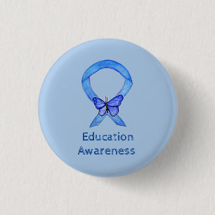 Education Awareness Ribbon Butterfly Custom Button