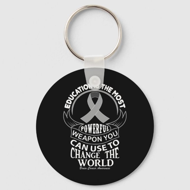 Education Can Change The World Brain Cancer  Keychain (Front)