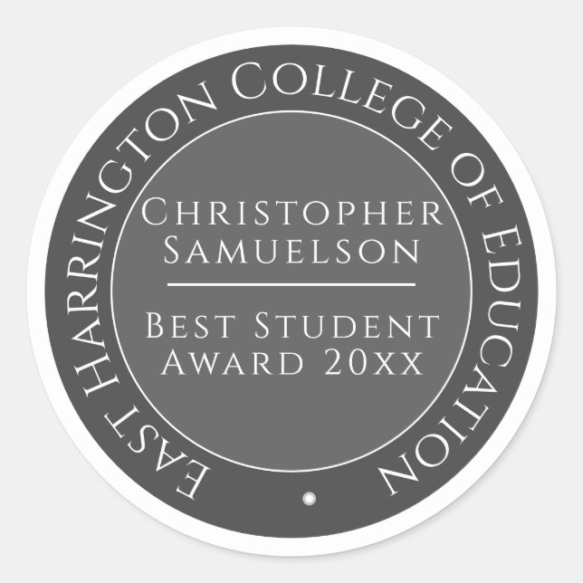 Education College or School Student Award Classic Round Sticker (Front)