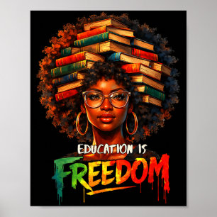 Education Freedom Black Teacher Books Illustration Poster