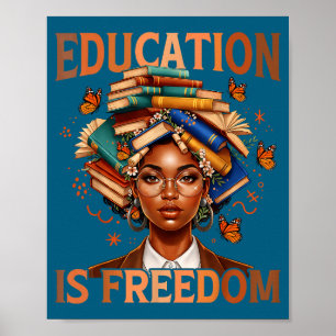 Education Freedom Black Teacher Books Illustration Poster