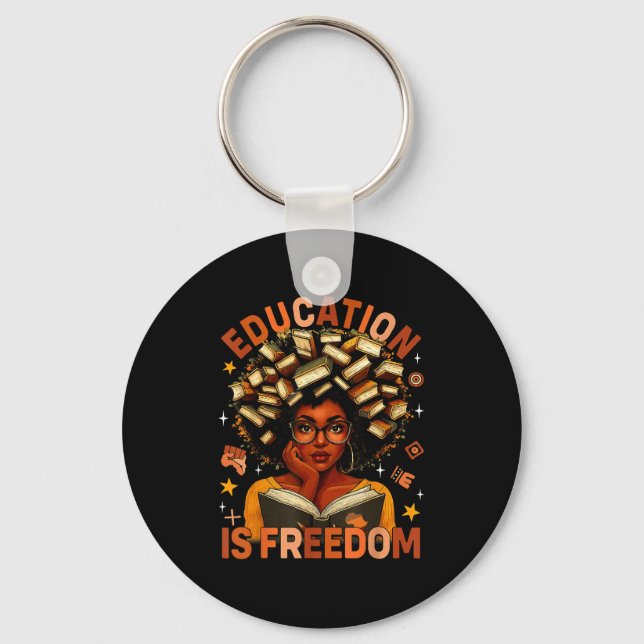 Education Is Dom Black Teacher Books Black History Keychain (Front)