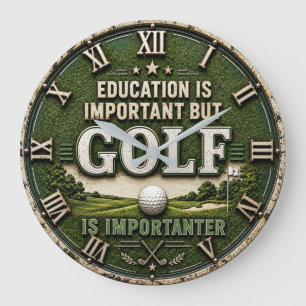 Education Is Important But Golf Is Importanter Large Clock