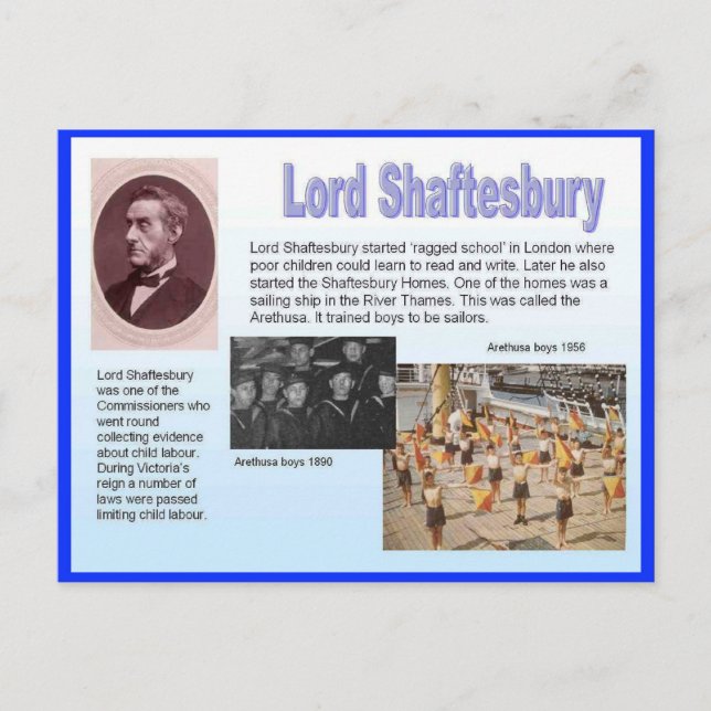Education, reformers, Lord Shaftesbury Postcard (Front)