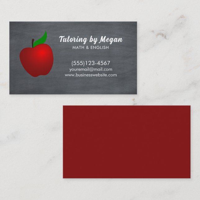 Education Tutor Teacher Apple Chalkboard Business Card (Front/Back)
