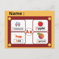 Educational Alphabet Letter A Flashcard for Kids