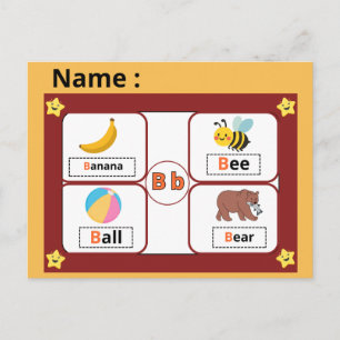 Educational Alphabet Letter (B) Flashcard for kids Postcard