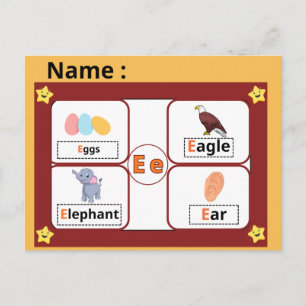 Educational Alphabet Letter E Flashcard for Kids  Postcard