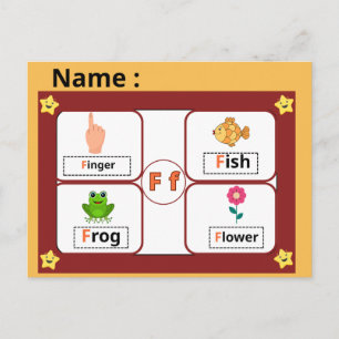  Educational Alphabet Letter F Flashcard for Kids  Postcard