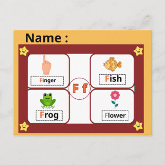  Educational Alphabet Letter F Flashcard for Kids  Postcard